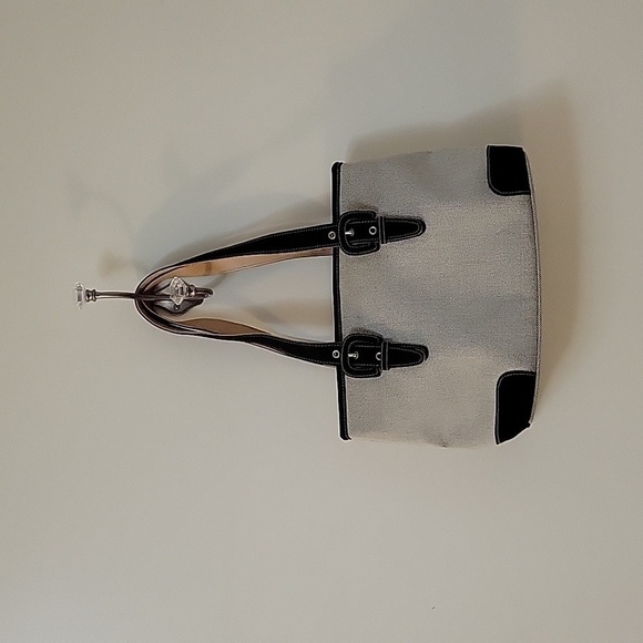 Vtg LORD & TAYLOR Canvas Buckle Three Compartment Tote Shoulder Bag - Picture 2 of 7